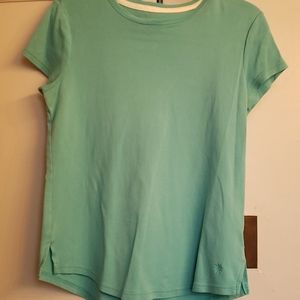 Isaac Mizrahi teal green tee, cap sleeves